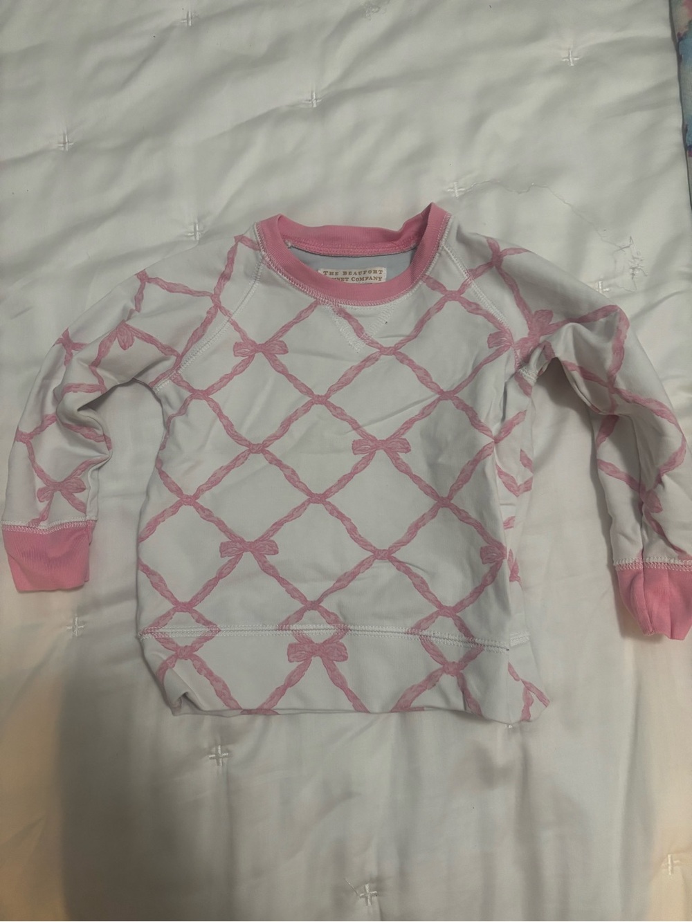 The Beaufort Bonnet Company White Long Sleeve Tee with Pink Bow Grid